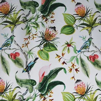Hamilton Paradise Leaf Tropical Flowers and Foliage with Birds