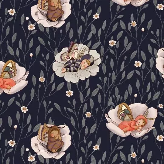 Nocturnal Garden Baby Moths Midnight Belle & Boo Out to Play Michael Miller Cotton Fabric MM-DDC12365-MIDN-D