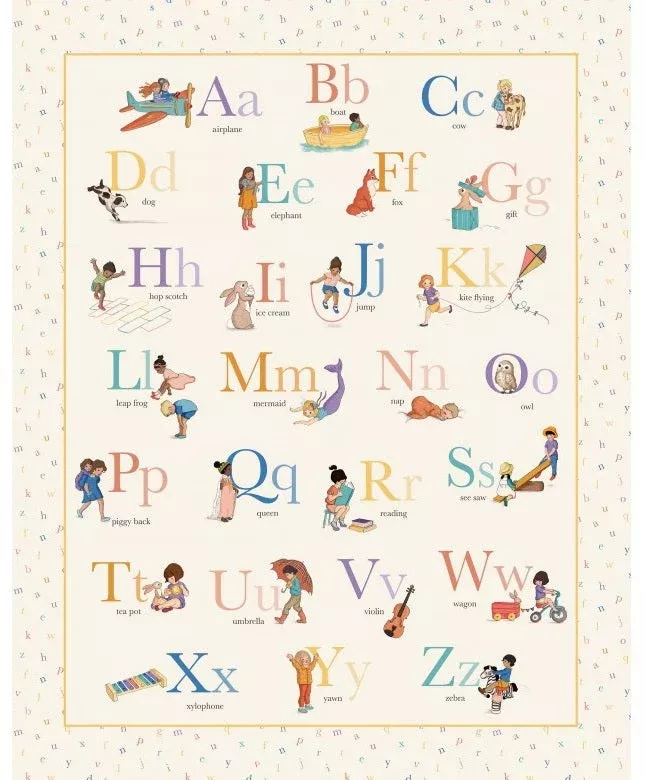 Playground and Park A to Z Alphabet Panel 36" Multi Belle & Boo Out to Play Michael Miller Cotton Fabric MM-DDC12232-MULT-D