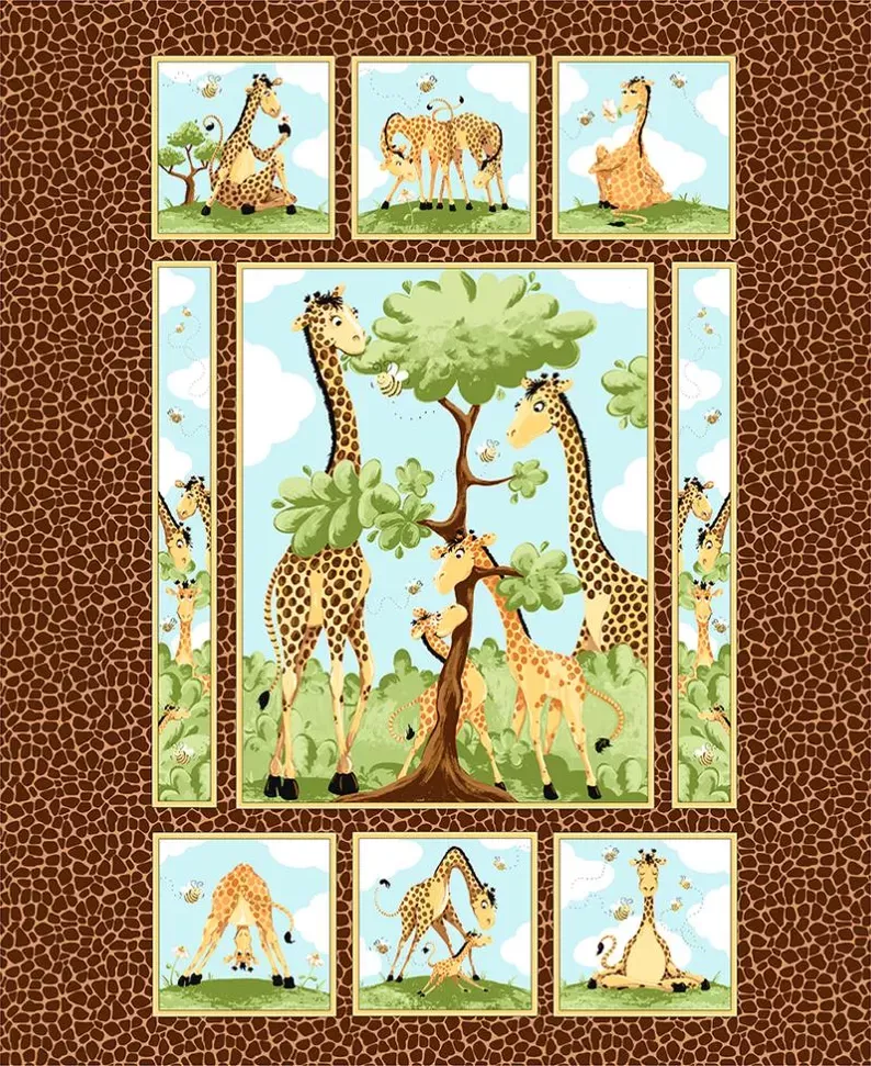 Zoe the Giraffe Zoe II Quilt Panel 36" Brown Susybee Clothworks Cotton Fabric CLT-SB20355-280